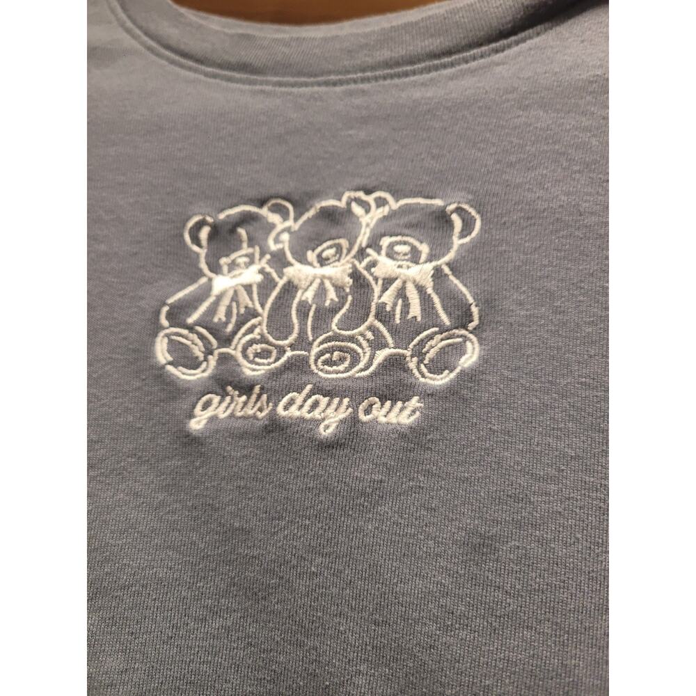 Organic Collective Gray Girls Day Out Teddy Bear Graphic Tee Size Large